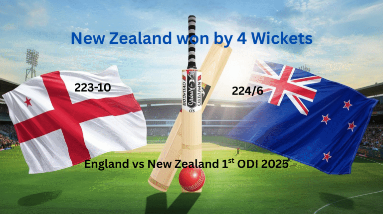 Picture showing England vs New Zealand 1st ODI match scores.